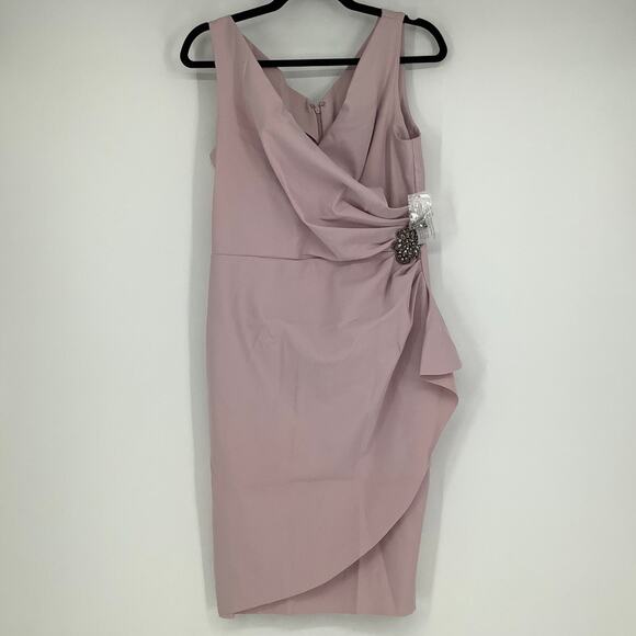 Alex Evenings Womens 10 Blush Cocktail Dress V Neck Ruched Embellished OS15-7 - Picture 6 of 10